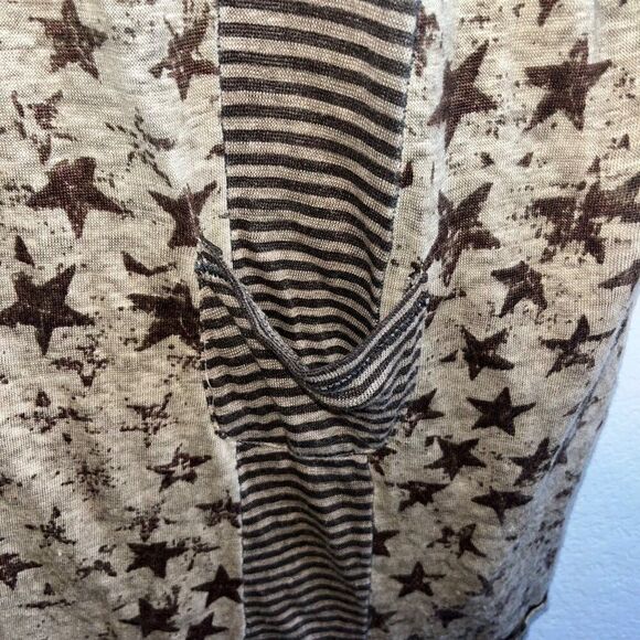 Women's Pete & Greta / Johnny Was Brown Henley Raglan Oversized Stars Stripe Sm - Picture 9 of 10